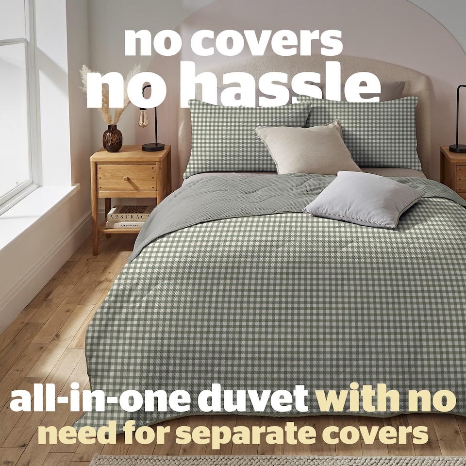 image 1 of Silentnight Summer Breeze 2.5 Tog Coverless Duvet and Pillowase Set, Sage Gingham | Green | Sage