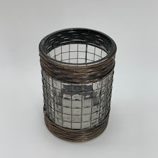 Candle Holder - Glass/Metal Frame - L13 x W13 x H18 cm Grey