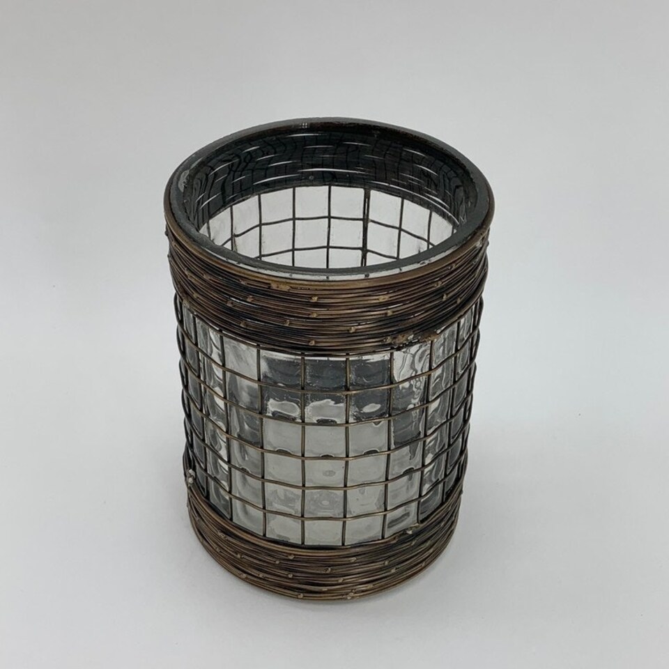 image 1 of Candle Holder - Glass/Metal Frame - L13 x W13 x H18 cm Grey