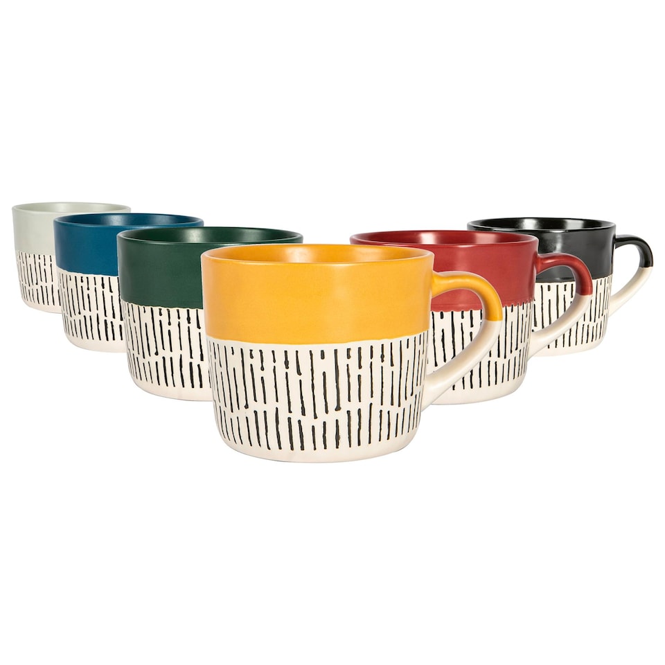 image 1 of Nicola Spring Ceramic Dipped Dash Coffee Mugs - 475ml - 6 Colours | Multi | 6 Colours
