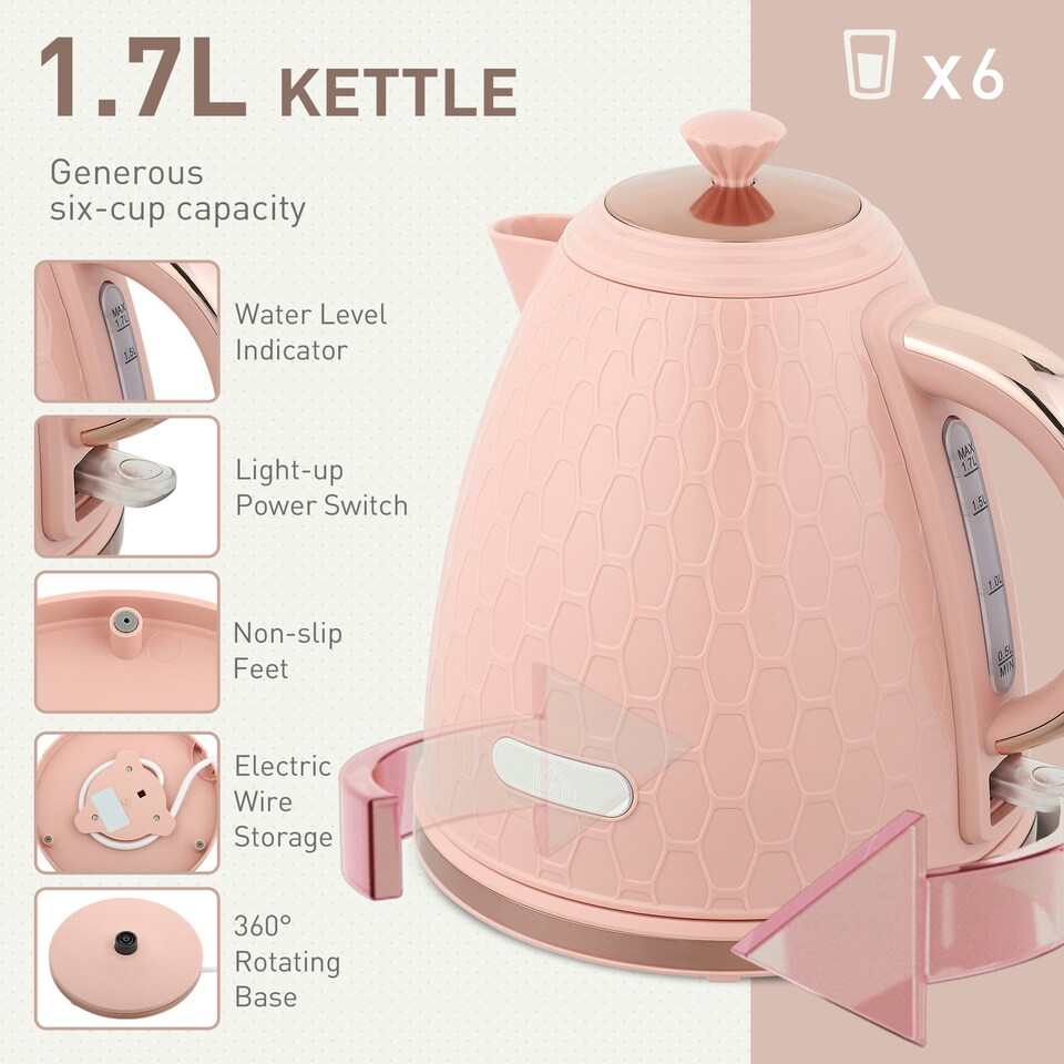 image 1 of HOMCOM 1.7L Kettle and Toaster Set with Defrost Reheat and Crumb Tray,UK Otter thermostat