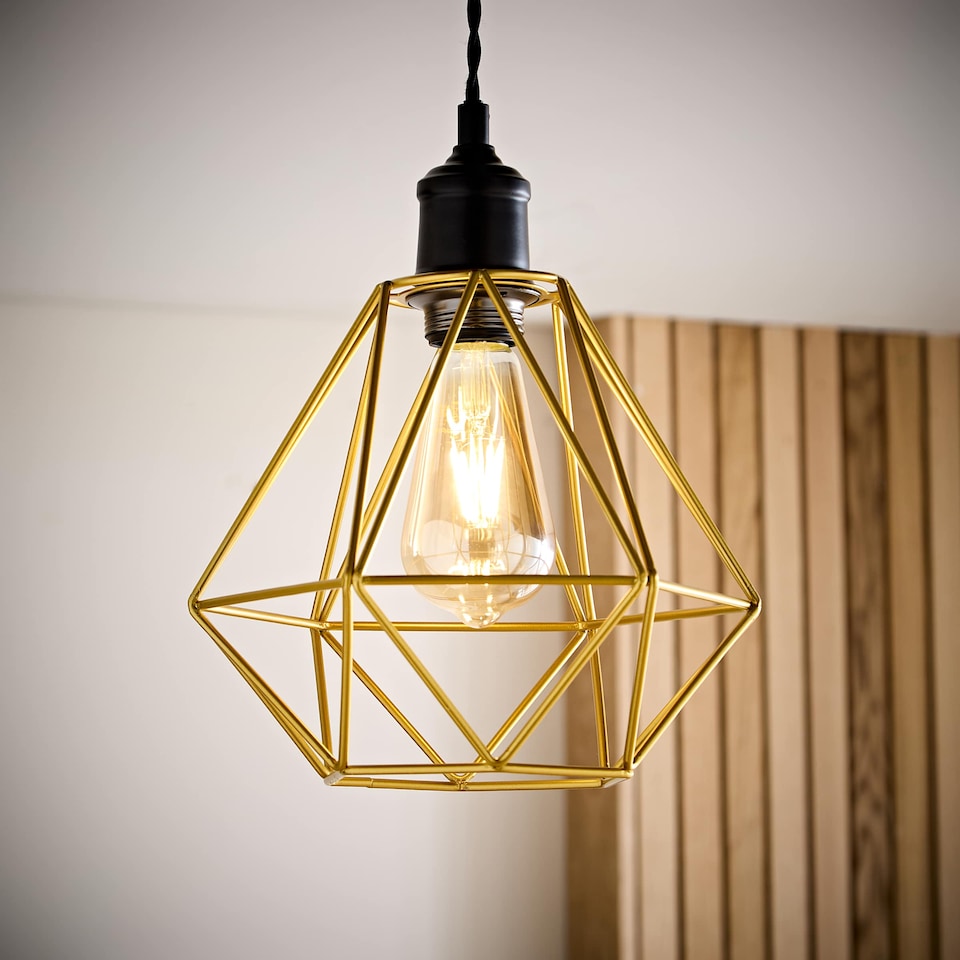 image 1 of ValueLights Modern Geometric Gold Metal Basket Cage Ceiling Pendant Light Shade