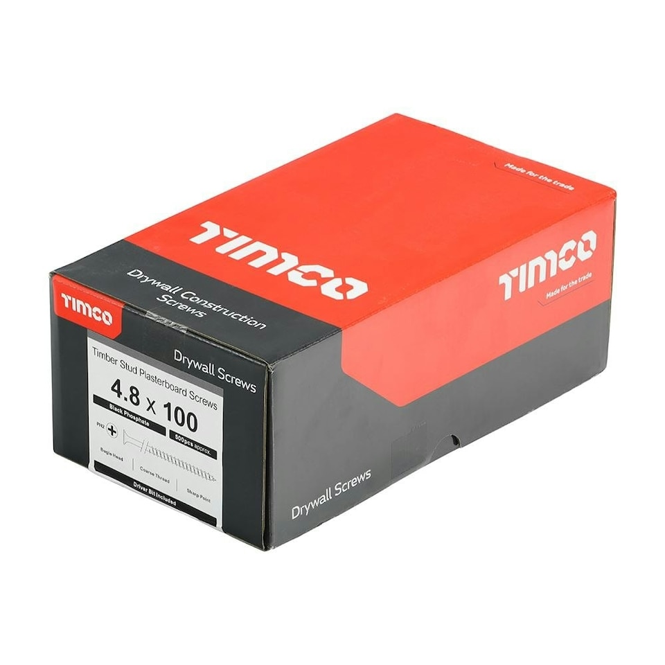 image 1 of Timco - Drywall Timber Stud Plasterboard Screws - PH - Bugle - Coarse Thread - Grey (Size 4.8 x 100 - 500 Pieces)
