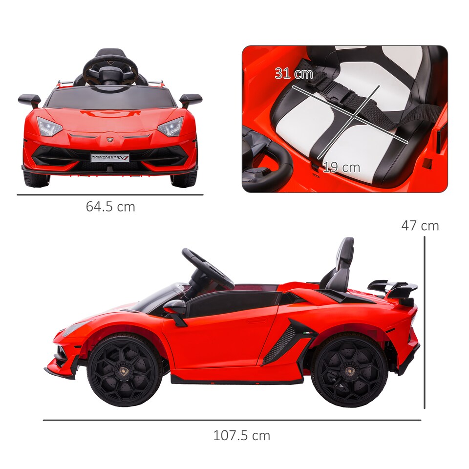 image 1 of HOMCOM Lamborghini Aventador Licensed 12V Kids Electric Ride On Car - Red