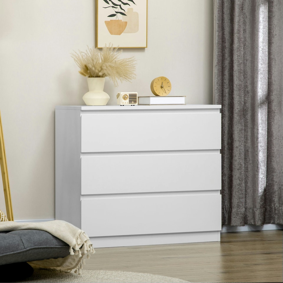 image 1 of HOMCOM Chest of Drawers, 3 Drawer Storage Cabinet Unit for Bedroom, White