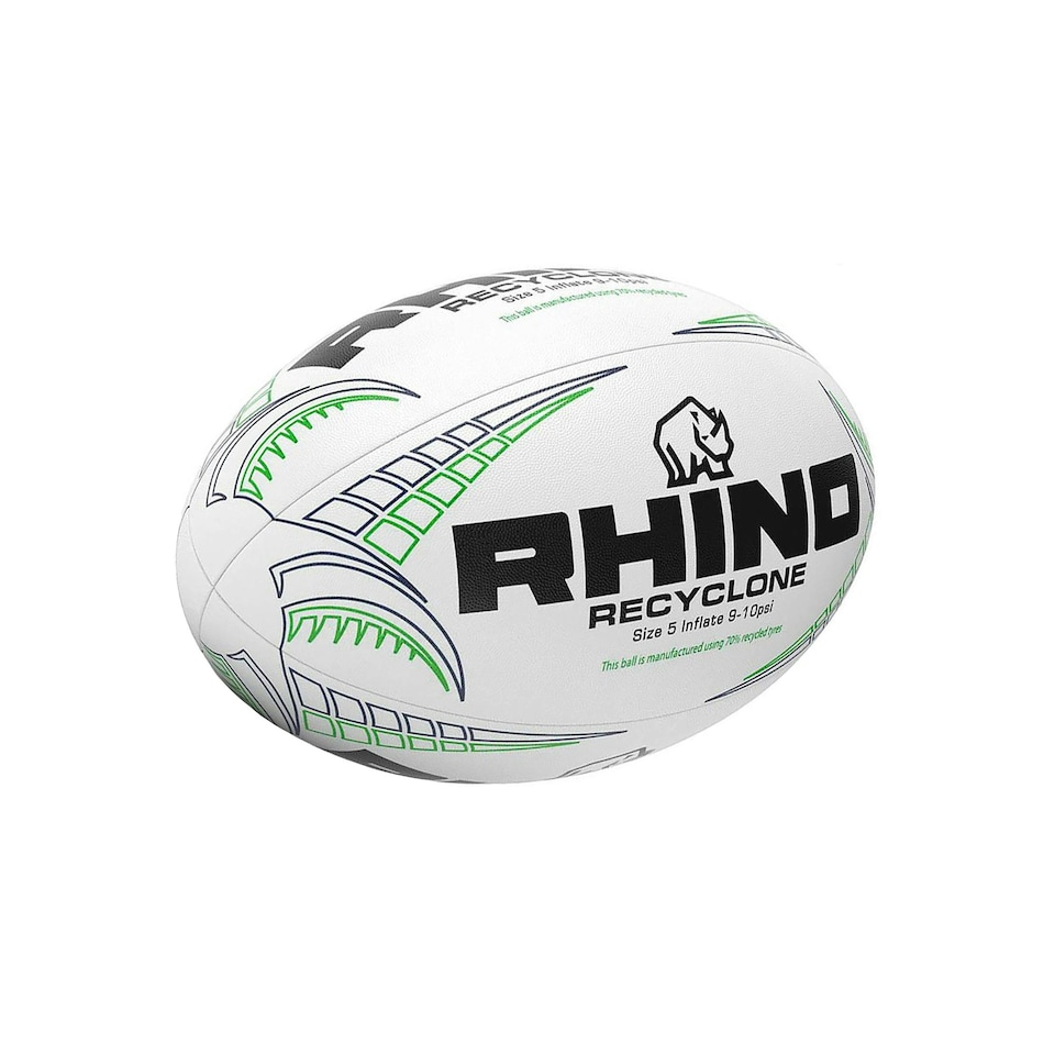 image 1 of Rhino Recyclone Rugby Ball - White/Black/Green - 5
