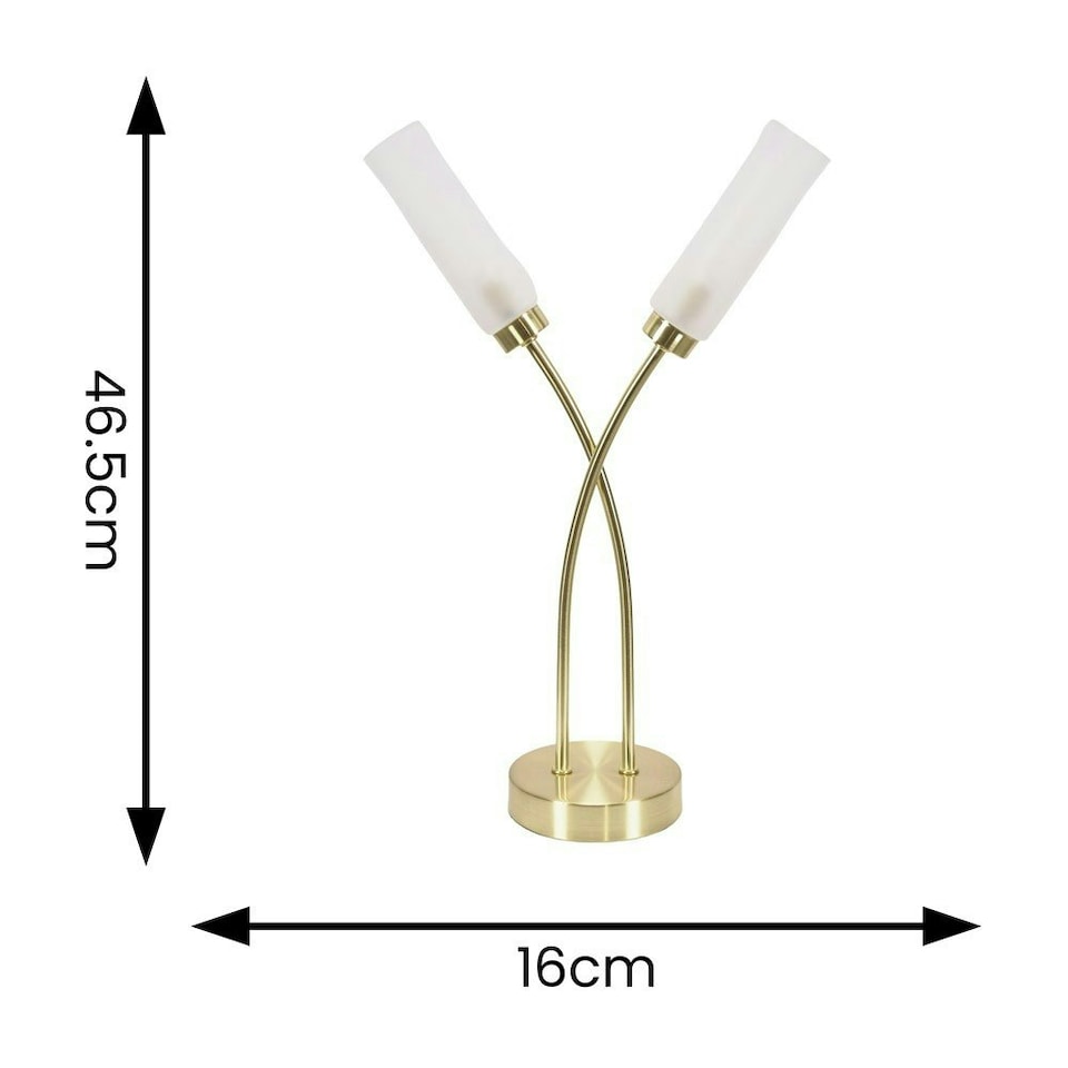 image 1 of ValueLights Maya Brushed Gold 2 Way Curved Cross Over Reed Shaded Table Lamp