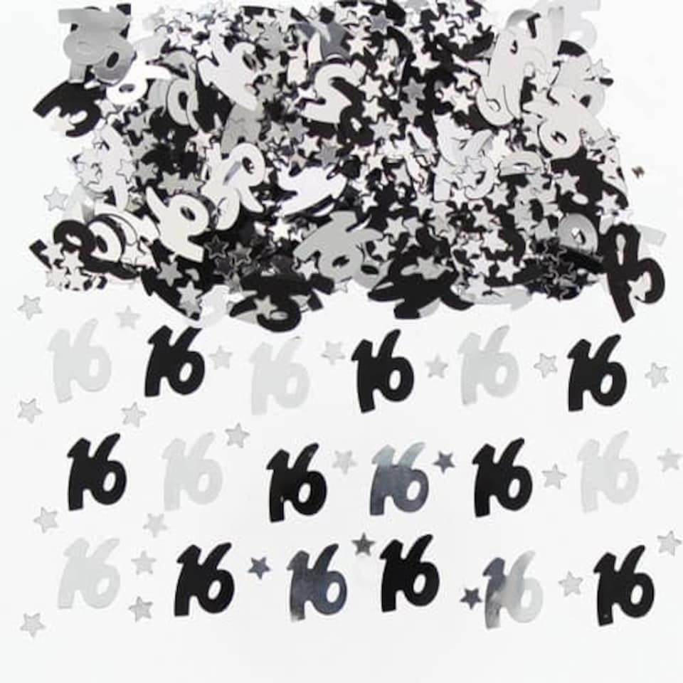 16th Birthday Black and Silver Table Confetti - 14 Grams
