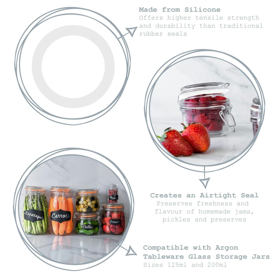 image 1 of Argon Tableware Glass Storage Jar Seals - Medium - White - Pack of 6