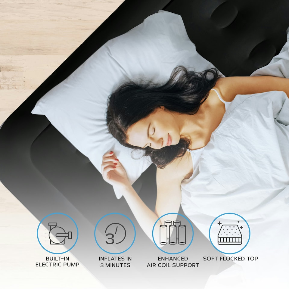 image 1 of Get Fit Air Bed with Built In Electric Pump - Premium King Size - Blow Up Bed with 2 x Free Pillows - Elevated Inflatable Air Mattress for Camping - Black Mono