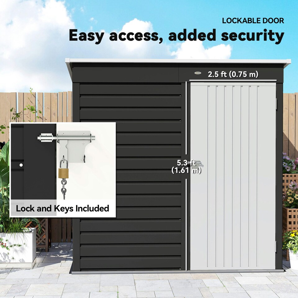 image 1 of Outsunny 6 x 4ft Metal Garden Shed with Lockable Door and Gloves, Dark Grey 