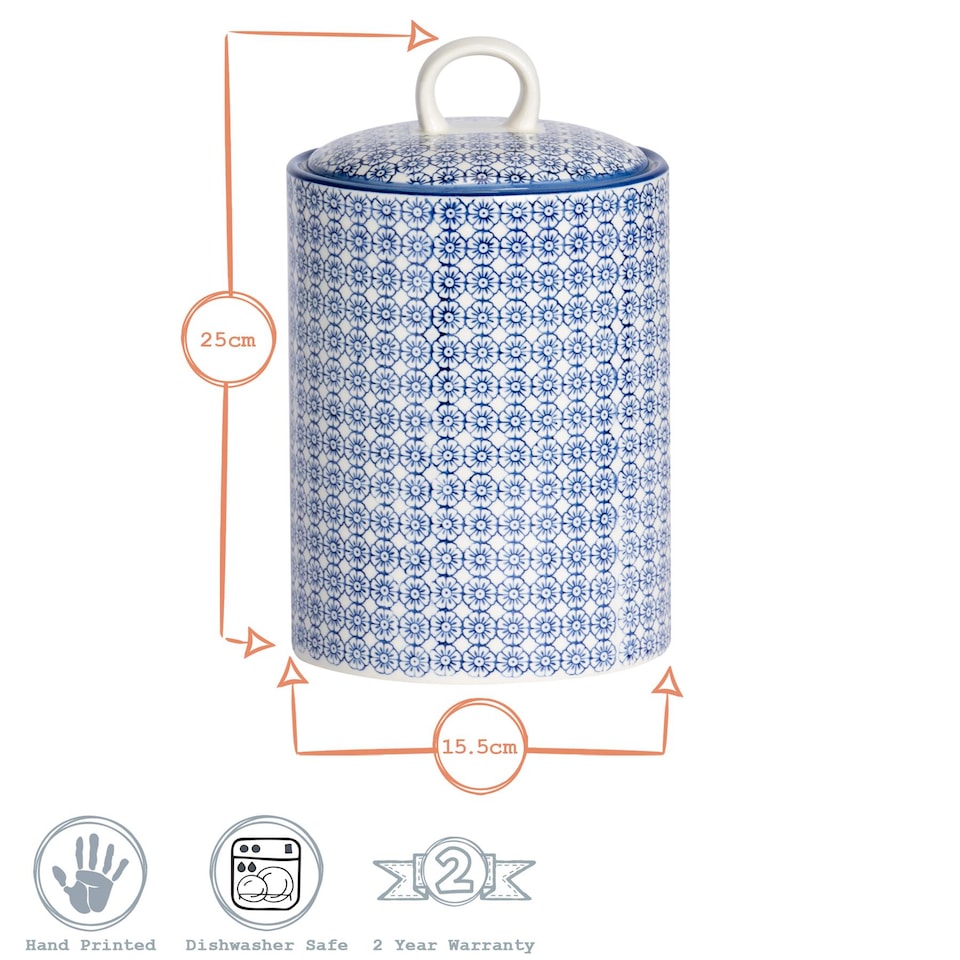 image 1 of Nicola Spring Hand-Printed Kitchen Canister - 15.5cm - Navy | Blue | Blue