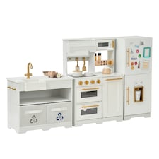Teamson Kids Little Chef Atlanta Modular Play Kitchen in White & Gold with 17 Accessories, Magnetic Fridge & Realistic Details
