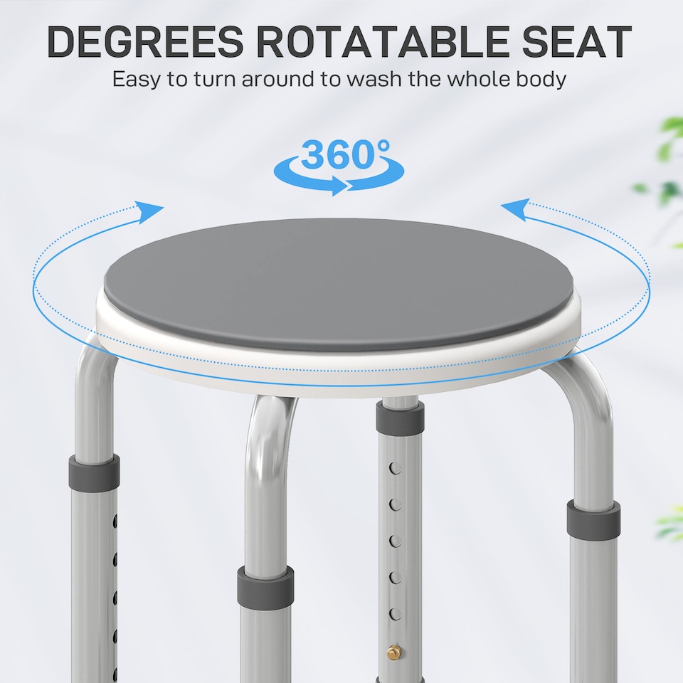 image 1 of HOMCOM 360 Degree Swivel Shower Stool with Non-Slip Feet for Disabled, Grey