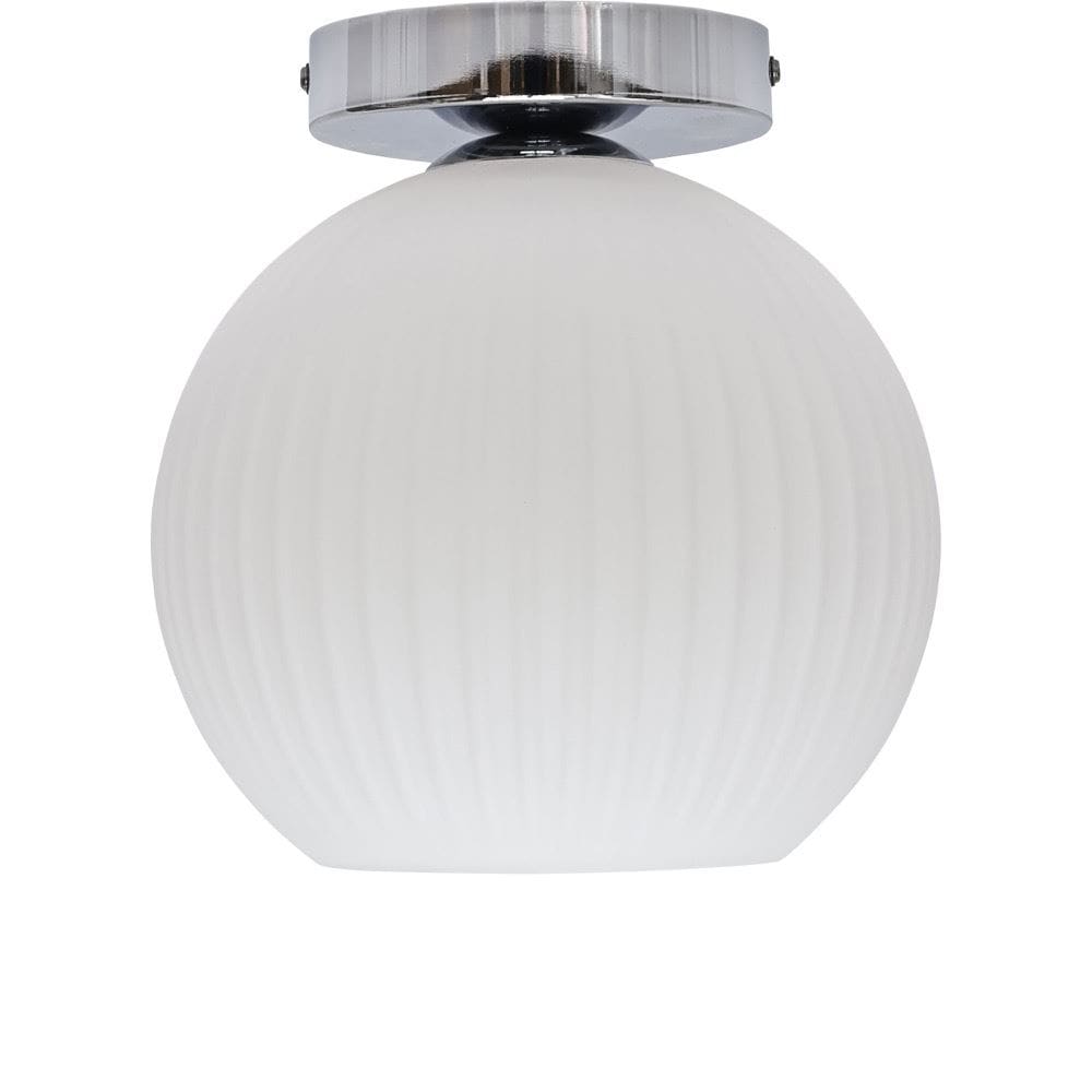 First Choice Lighting Betchley - White Ribbed Glass Globe Chrome Ceiling Light Fitting