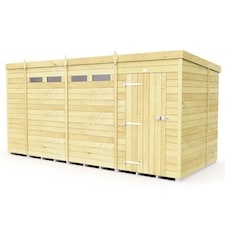 15 x 6 Feet Pent Security Shed - Single Door - Wood - L178 x W454 x H201 cm | Brown
