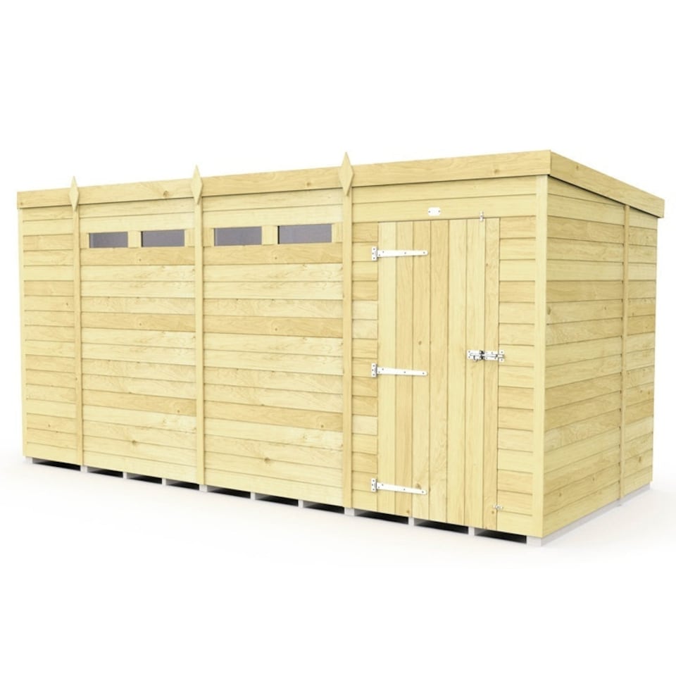 image 1 of 15 x 6 Feet Pent Security Shed - Single Door - Wood - L178 x W454 x H201 cm | Brown