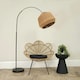 image 1 of ValueLights Louis Black Arched Curved Floor Lamp with Natural Rope Dome Lamp Shade Brown