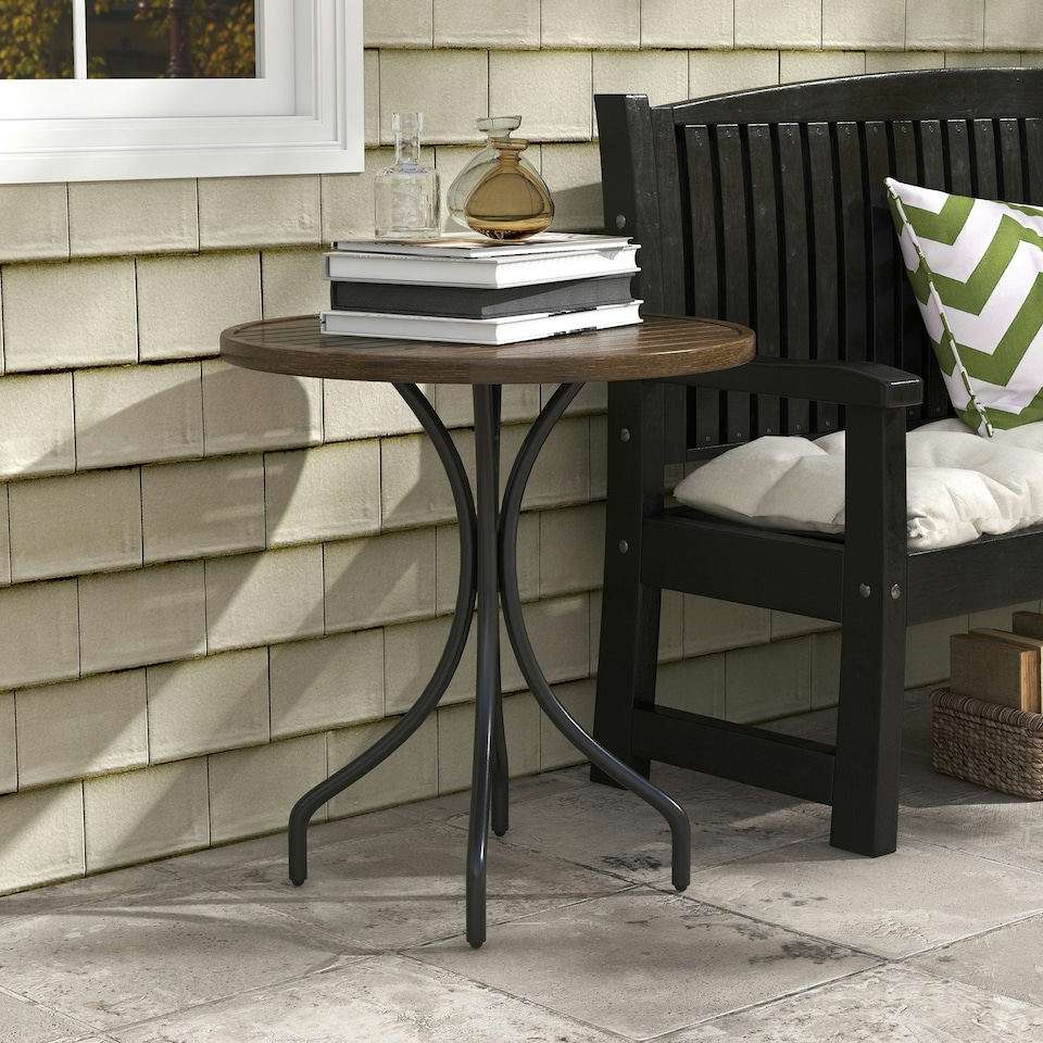 image 1 of Outsunny Round Garden Table Outdoor Side Table with Steel Frame Grey