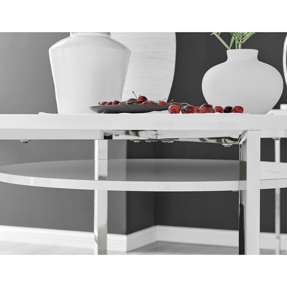 image 1 of Furniturebox Adley White High Gloss and Chrome Round Storage Dining Table