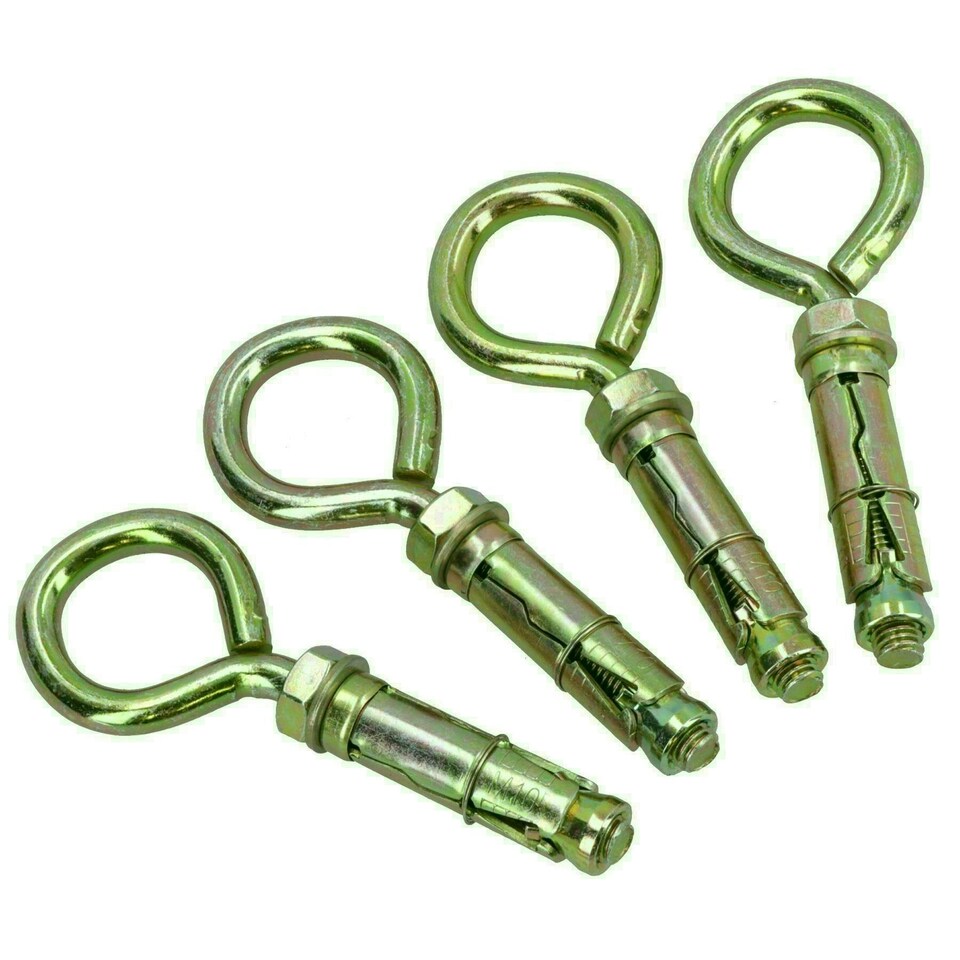 image 1 of 10mm Closed Hook Eye Bolts Rawl Shield Wall Anchor Expansion Brick Stone 8pc