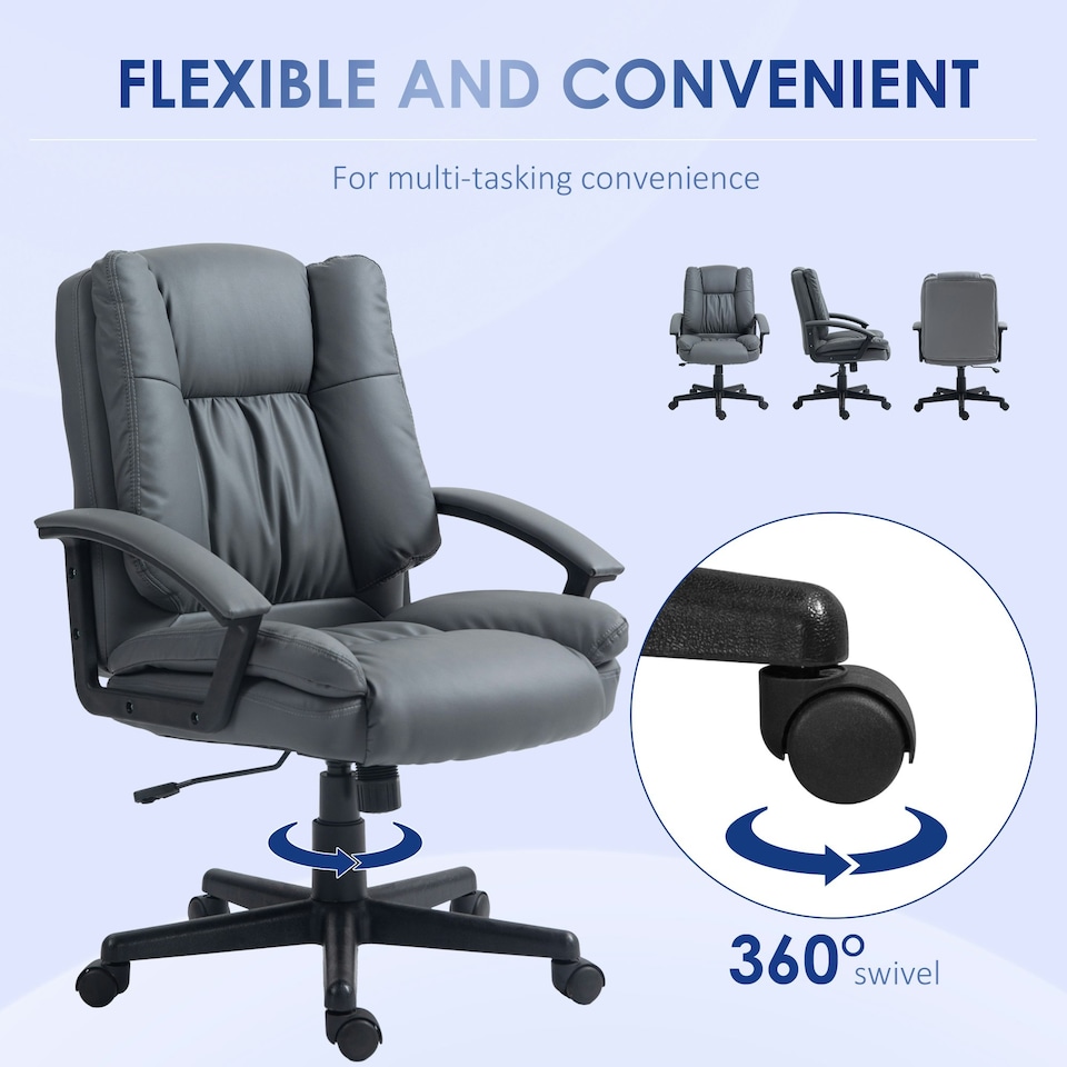 image 1 of HOMCOM Faux Leather Home Office Chair Mid Back Desk Chair with Arms Dark Grey