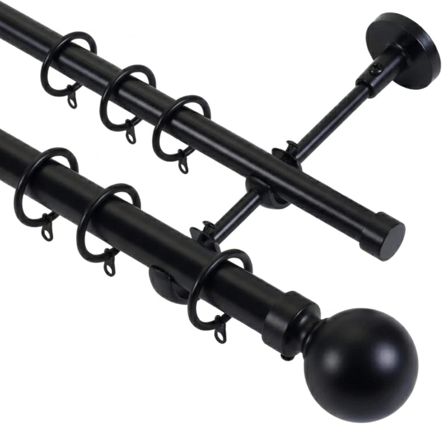 Lister Cartwright Double Curtain Extendable Pole Set with Obsidian Black Ball Finials- 19mm & 28mm Metal Poles(120- 320 cm)
