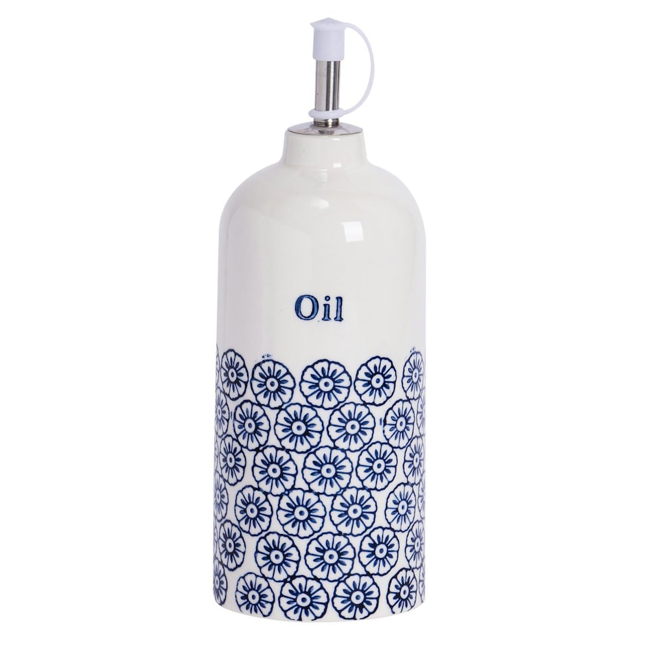 image 1 of Nicola Spring Hand-Printed Olive Oil Pourer Bottle - 500ml - Navy