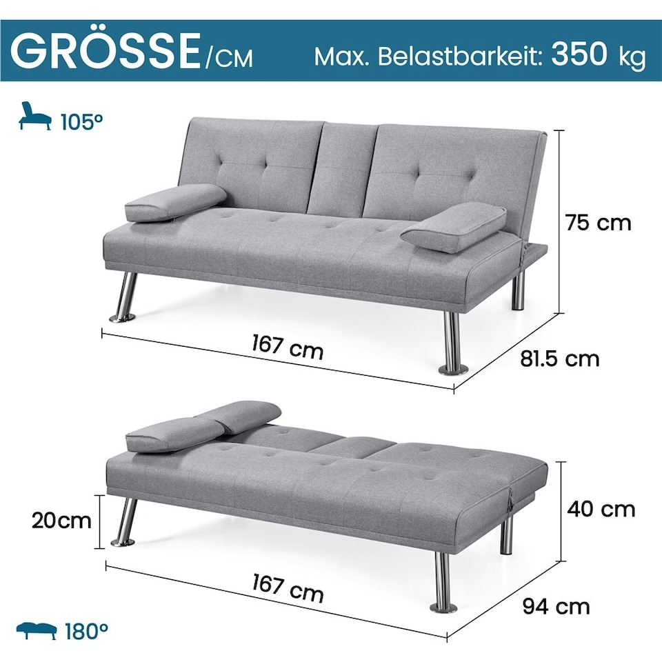 image 1 of Yaheetech Fabric Upholstered Convertible Futon Sofa Bed for Small Spaces