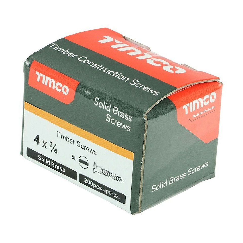 image 1 of Timco - Solid Brass Timber Screws - SLOT - Countersunk (Size 4 x 3/4 - 200 Pieces)