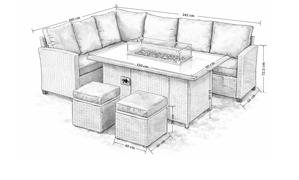 image 1 of The Conwy 8 Seat Corner Gas Firepit Rattan Dining Set