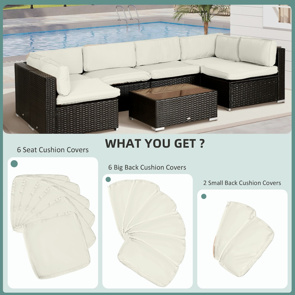 image 1 of Outsunny Garden Rattan Sofa Set Polyester Cover Replacement No Cushion White | Beige