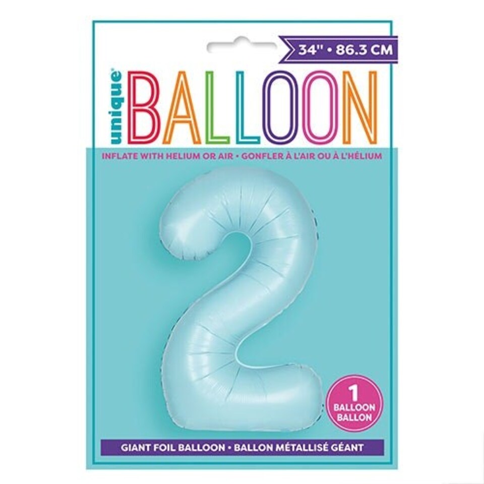 image 1 of Matte Powder Blue Number 2 Helium Foil Giant Balloon 86cm / 34 in