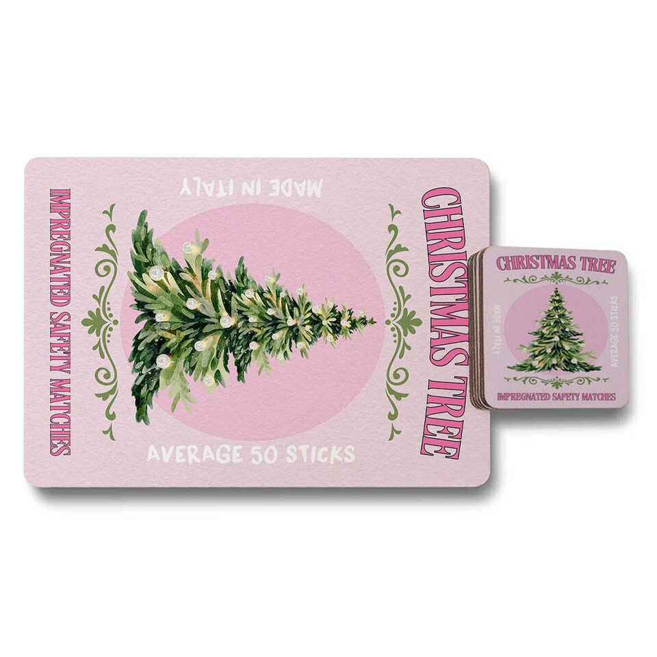 image 1 of Premium Placemat And Coaster Set Christmas Tree Design From Designer Artwork Collection Wood Base Limited Edition