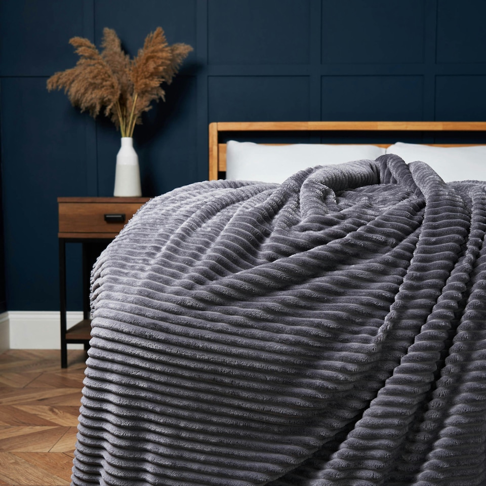 image 1 of BHS Luxury Ribbon Velvet Throw with Sherpa, Grey Grey | Grey
