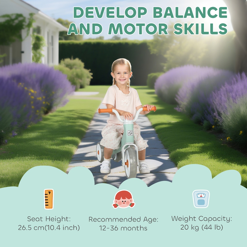 image 1 of AIYAPLAY Baby Balance Bike with 3 Wheels for 12-36 Months Boys Girls, Green