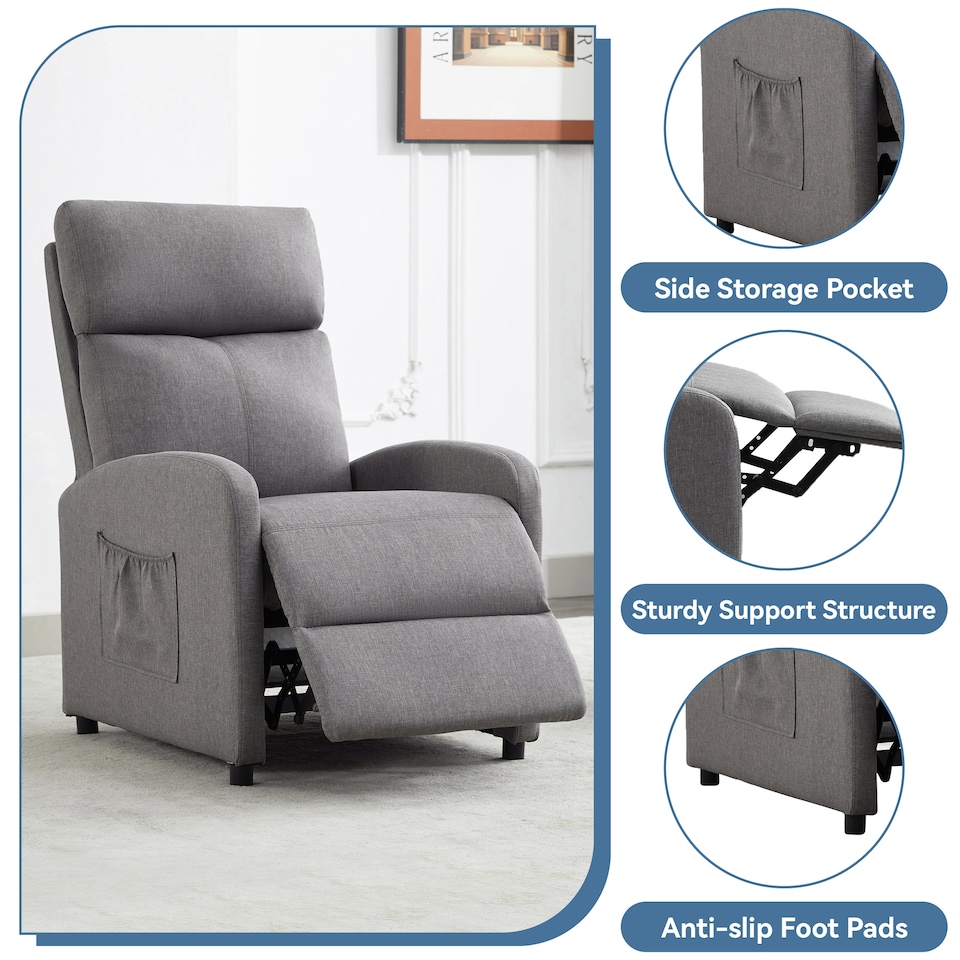 image 1 of CozyWell Grey Linen Fabric Reclining Arm Chair | Grey