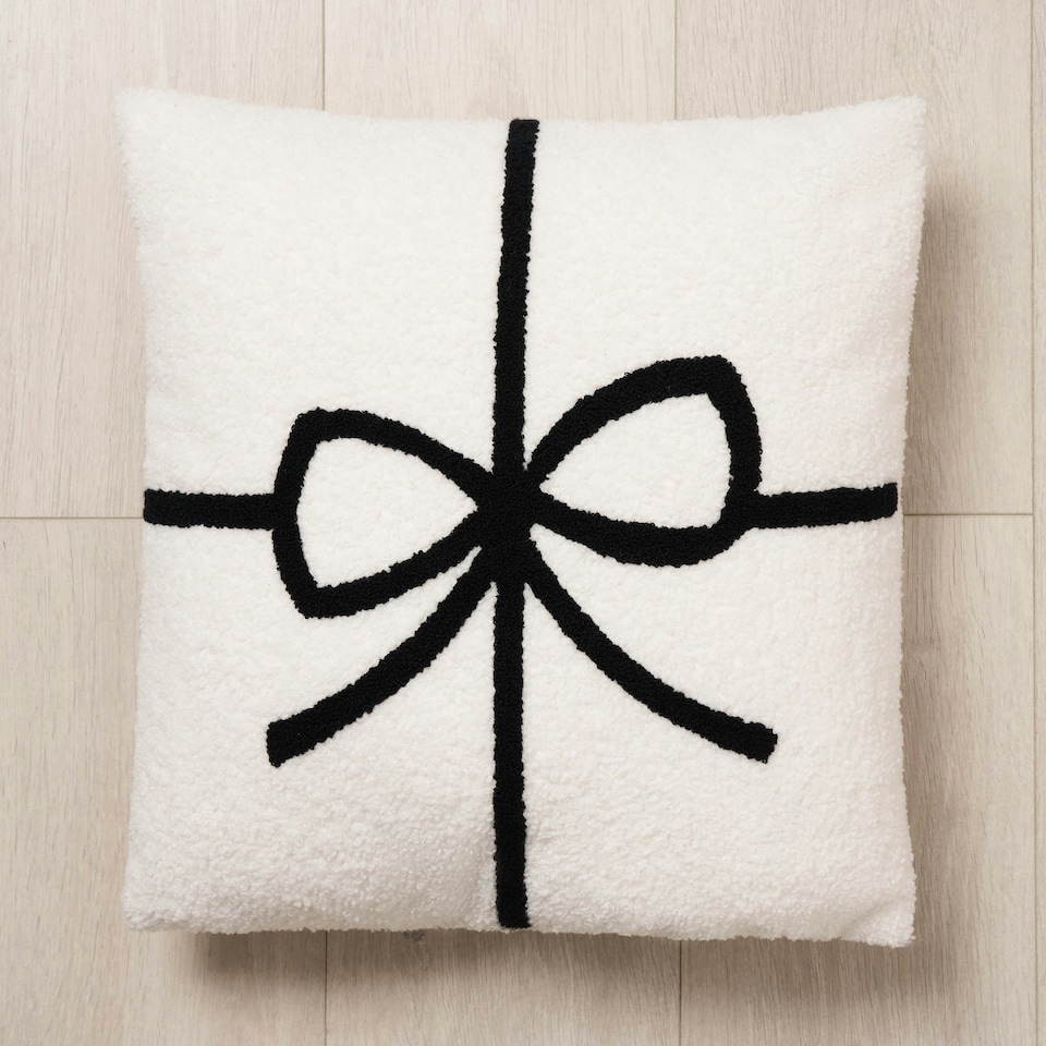image 1 of BHS Christmas Present Bow Tufted Cushion, White | White | White | 1