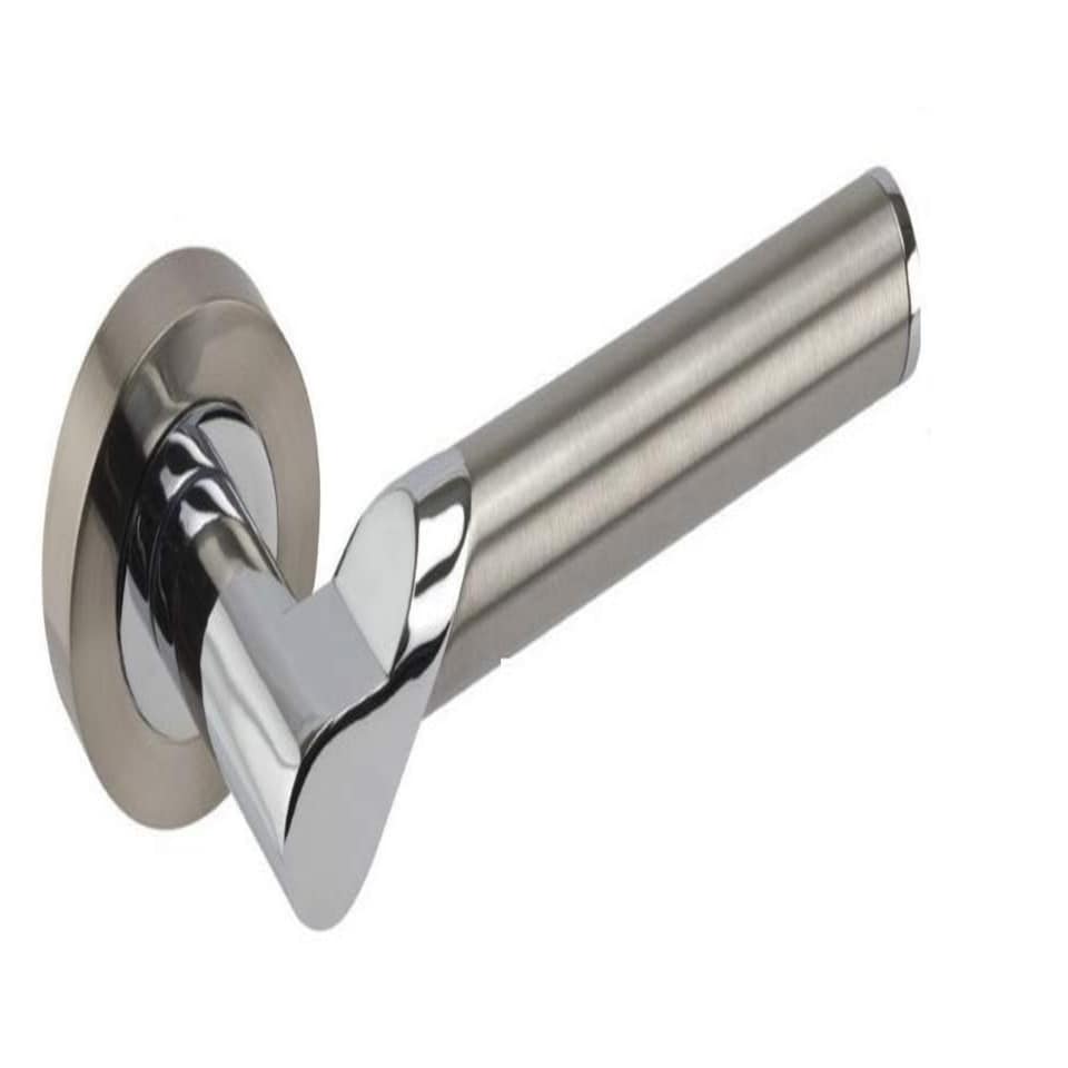 Golden Grace 1 Set Titan Design Modern Door Handles on Round Rose in Duo Finish with Screws and Spindles | Grey | 1 Set