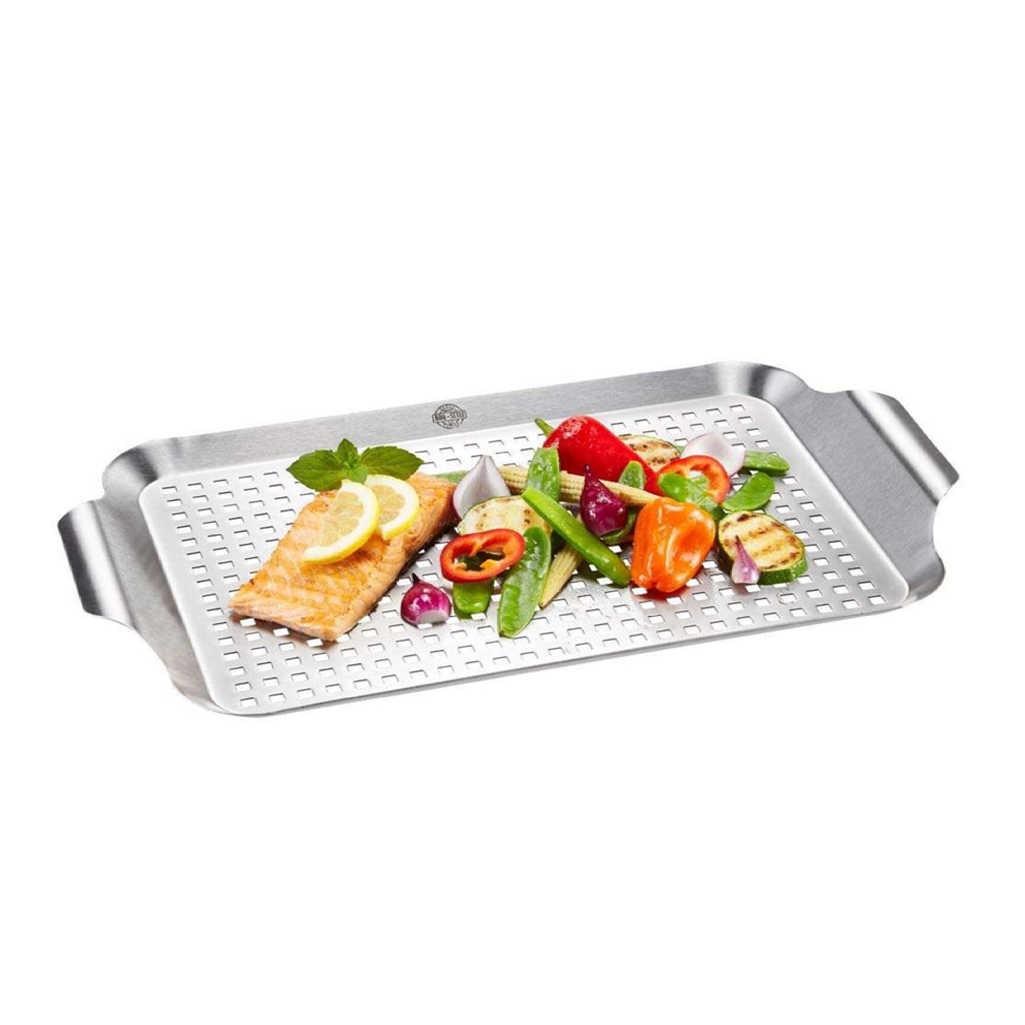 Gefu BBQ Large Stainless Steel Grill Pan for Vegetables, Fish & Meat in Silver