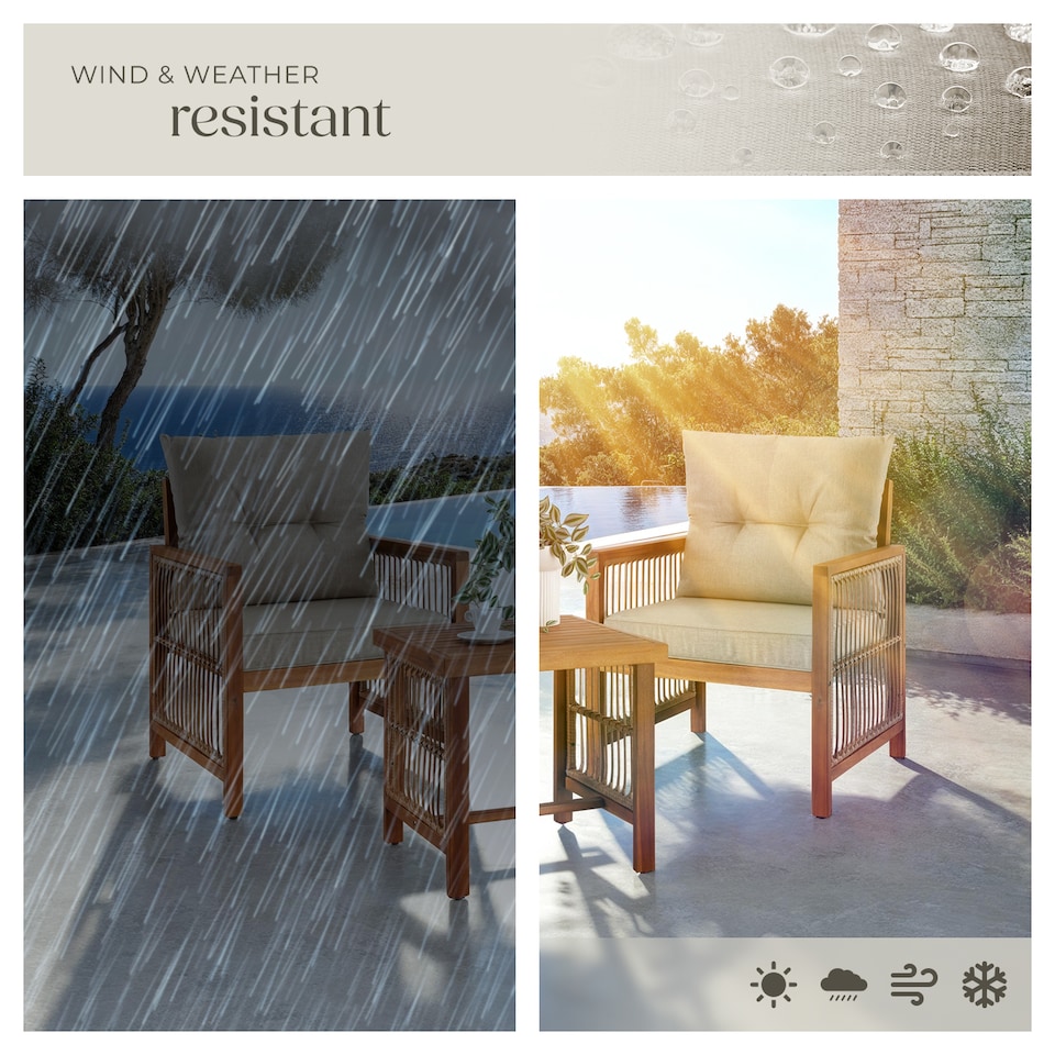 image 1 of Garden Furniture Eivissa with 2 Chairs, Side Table and Cushions in Elegant Rope Design