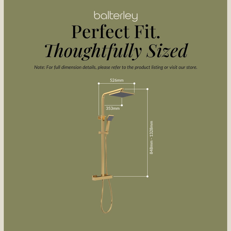 image 1 of Balterley Empire Square Thermostatic Shower Kit with Fixed Head and Adjustable Handset | Copper | Brushed Brass | 1