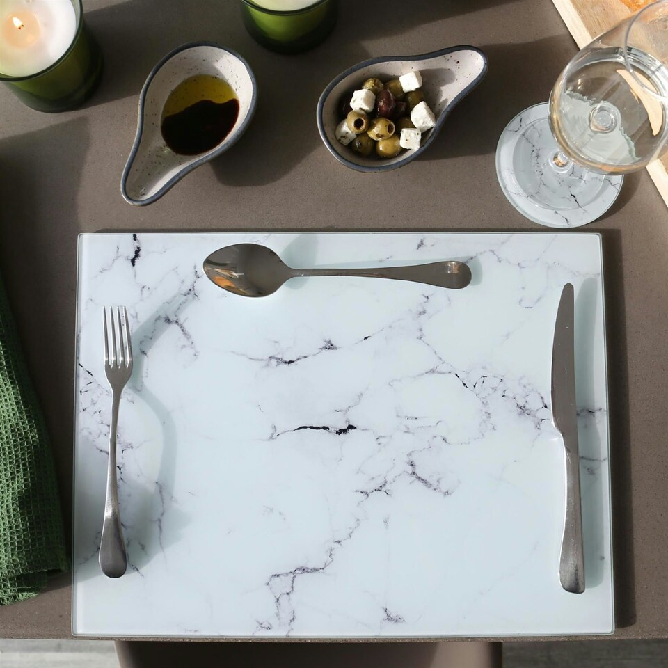 image 1 of Harbour Housewares Rectangle Glass Placemats - Marble - 40x30cm - Set of 6 - Heat Resistant White