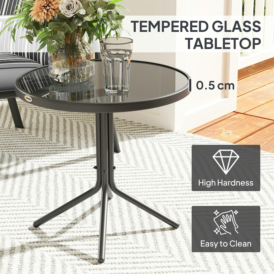 image 1 of Outsunny 3-Piece Recliner Garden Chairs and Tempered Glass Table Set, Grey 