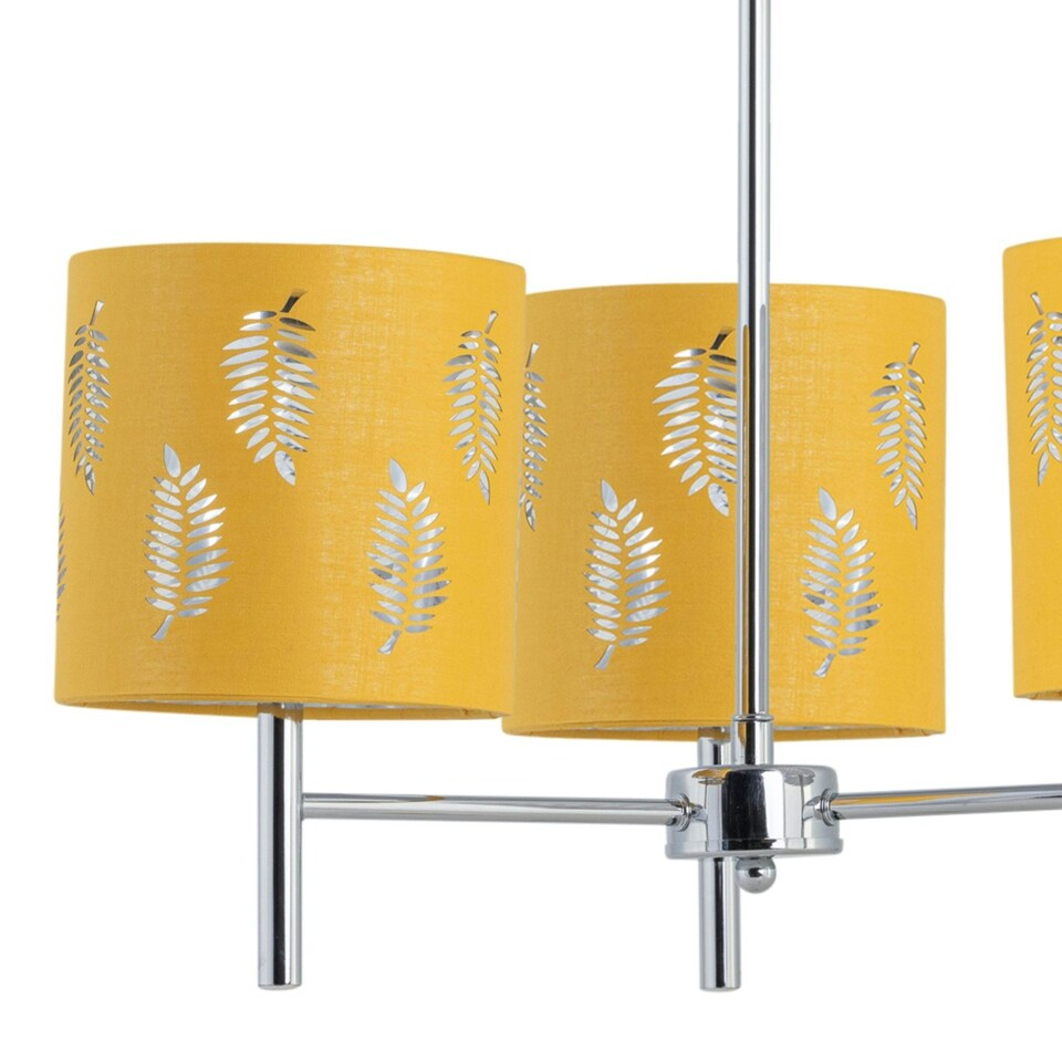 image 1 of Brea - Chrome 3 Light Fitting with Ochre Fern Shades Chrome | Yellow