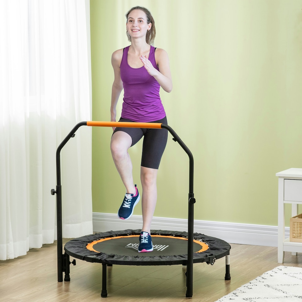 image 1 of HOMCOM 40" Foldable Mini Fitness Trampoline w/ Foam Handle, Orange