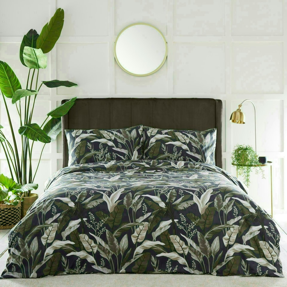 image 1 of Portfolio Home Olive Botanicals Floral Leaf Bedding Duvet Cover Set Green | Super King