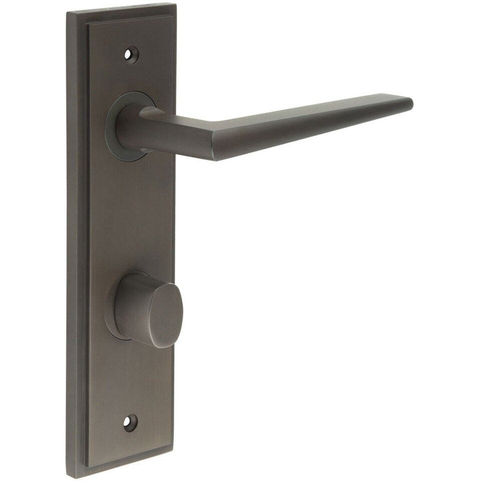 image 1 of Elegant Dark Bronze Bathroom Door Handle with Backplate and Turn Release Solid Brass Interior Handle