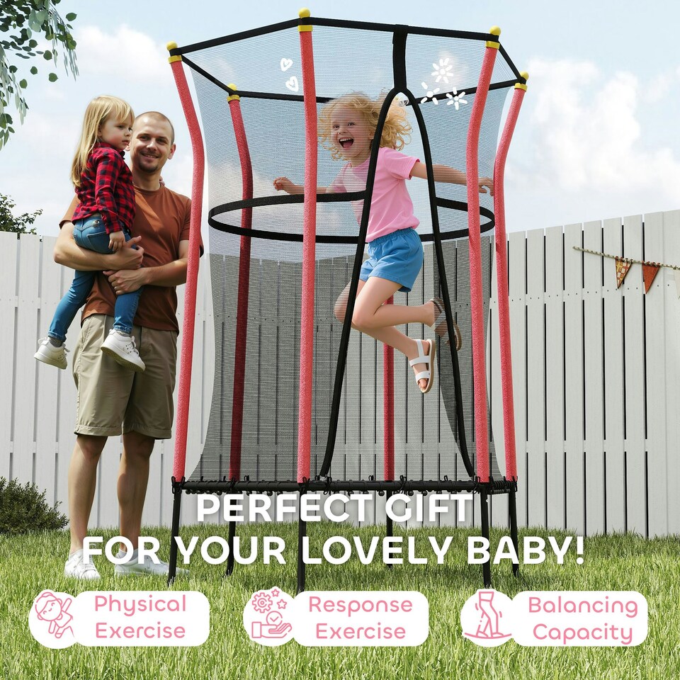image 1 of HOMCOM 5.4FT Kids Trampoline w/ Enclosure Indoor Outdoor for 3-10 Years Red