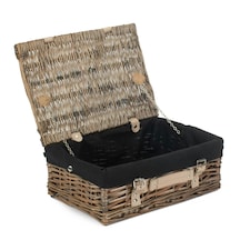35cm Antique White Wash Split Willow Wicker Picnic Basket with Lining Black | Black | One Size